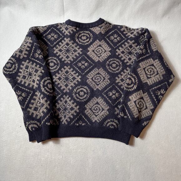 VTG 90s Territory Ahead Grandpa Knit Wool Blend Geometric Sweater XL Hong Kong - Picture 7 of 10